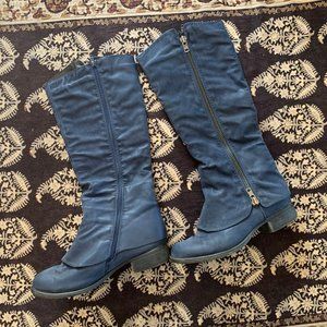 Blue Tall Boots Faux Leather Suede - Size 11